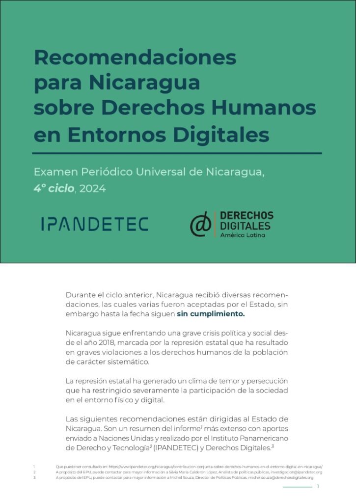 Recomendaciones para Nicaragua sobre Derechos Humanos en Entornos Digitales EPU 1 page 0001