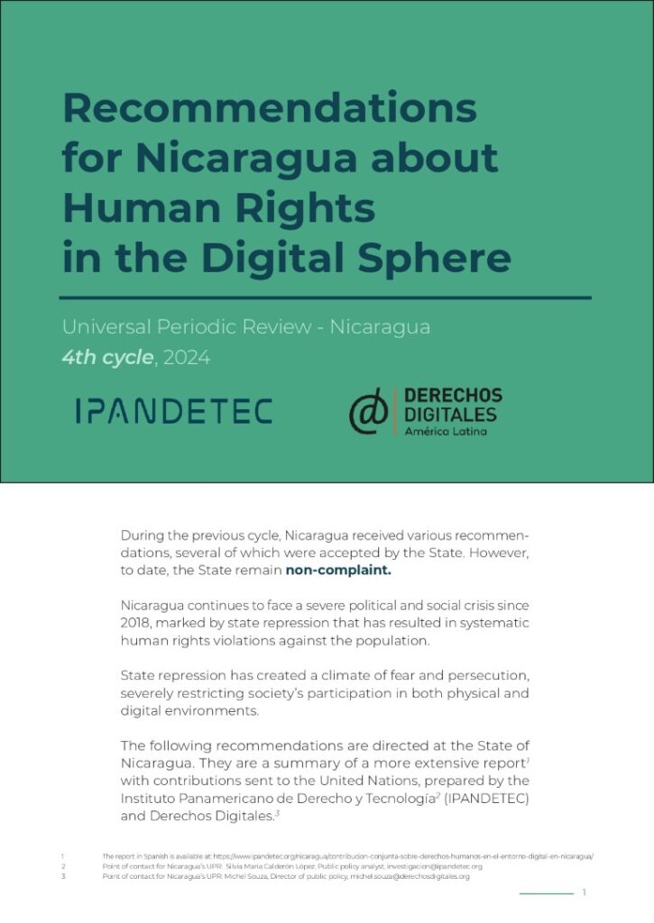 Recommendations for Nicaragua about Human Rights in the Digital Sphere EPU 1 page 0001